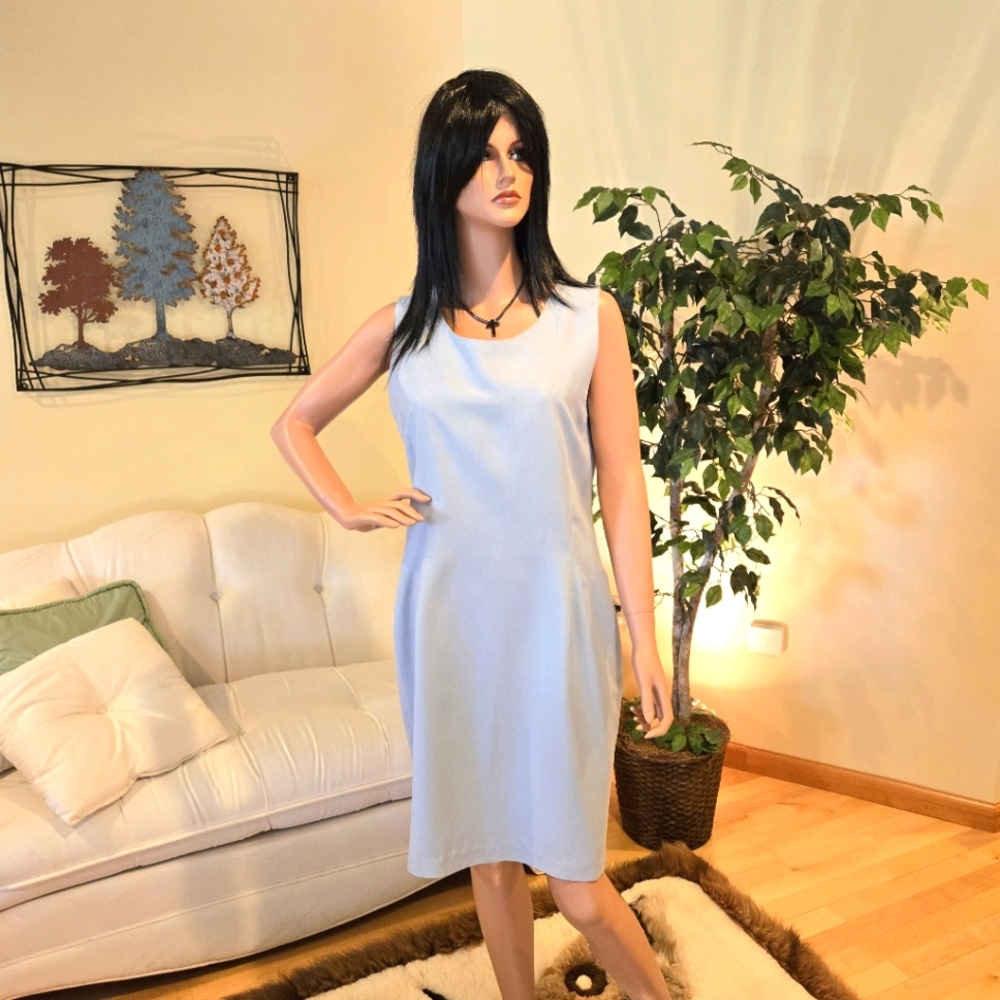 Lew Magram Light Blue Silk Sleeveless Sheath Dress Size 12